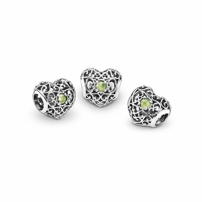 Pandora August Signature Heart Charm with Peridot Birthstone Online NZ, Sterling Silver (120495-UMJ)